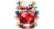 © Ayahe Stock - Elegant watercolor illustration of a red cocktail garnished with cranberries and rosemary sprig