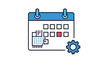 © Aldipixel - A stylized calendar icon with a gear and a circuit board, representing planning and technology concepts.