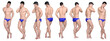 © Tritons - 3D Render : standing young handsome muscular man character wearing blue swimming trunks in different angles, isolated, PNG transparent,for graphic resources