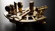 © Talita - A golden sextant rests on a dark surface The instrument features lenses gears and a curved scale reflecting light