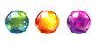 © Virendra - Three brightly colored, glassy spheres green, orange, and purple