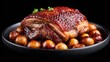© VistaBloom - Roasted duck breast with chestnuts served on a black plate