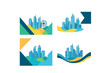 © serdon - Modern urban skyline designs set with abstract colorful geometric and wavy shapes