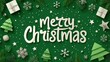© Jinhao - vector christmas background with paper-cut elements, green color, flat design, large text 'merry christmas' and small white word in the center of the banner is written on christmas decorations, gifts