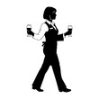 © sumit - Silhouette of a waitress carrying two wine glasses while walking forward