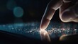 © TensorSpark - Finger touching illuminated tablet surface with digital node glow, symbolizing business digitization and automation process.