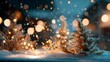 © Anucha - Enchanting winter scene with snow covered pine trees glowing with warm bokeh light effects in a festive holiday landscape