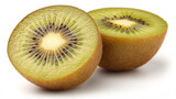 A golden and brown kiwi fruit half isolated on transparent background