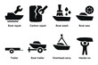 © Ophelia - Boat maintenance icons: repair, wash, wax, and transport symbols