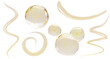 © marozhkastudio - 3d set of gold liquid serum drops with oil bubbles, collagen gel wavy smear, yellow clear circle stroke vitamin essence, spiral flow of cosmetic beauty product for skin and hair care