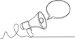 © firoz - Continuous single line sketch drawing of megaphone speaker with bubble chat. One line art of sound tool equipment vector illustration. one line Icon drawing