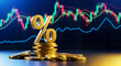 © Ms - Golden percentage symbol on coins with stock market chart background representing financial growth