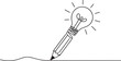 © firoz - Continuous One line drawing of Pencil with idea light bulb combined into symbol, creative energy design art or science invention or research. one line Icon drawing