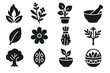 © Александр Михайлюк - Botanical Anthropology Icons. Solid style icons of Botanical Anthropology: sacred plant, medicinal herb, cultural flora, mortar