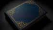 © ABDELILAH - Dark blue leather-bound book with ornate gold corner and border designs on a black surface