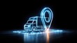 © Halina - Futuristic glowing truck with GPS navigation pointer symbol representing smart transport technology