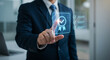 © StarMind_Ahsan - Businessman Pressing Digital Quality Assurance Badge Icon with Checklist, Corporate Approval and Certification Technology Interface in Modern Office