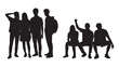 © Design Point - Silhouettes of diverse young adults and students standing and sitting in various poses, depicting friendship, community, and social interaction among youth group.