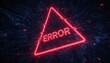 © olga_demina - Red neon error warning sign appearing with a digital glitch effect, highlighting technical issues, system failure, cyber security risks, and software malfunction on a dark, abstract data background