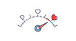 © Reginald - A stylized love meter with a red needle pointing high on the gauge, indicating strong feelings or maximum affection and passion.