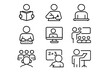 © Влада Яковенко - Learning Activity Icons. Learning activities. Line icon set of learning activities: reading book, writing notes, studying, typing, watching lesson, attending