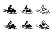 © Coosh448 - Snowmobile Logo Variations. people riding snowmobiles across snowy fields. Icon set. Set Logo of people riding snowmobiles across snowy fields: snow spray arc.