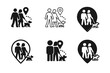 © Svitlana - Dog Walk Icons. A couple walking their dog together in the neighborhood. Icon set. Set Logo of A couple walking their dog together in the neighborhood: map pin