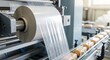 © Tanakorn - Packaging machine seamlessly wraps fresh food products using transparent plastic film on a high-speed industrial conveyor, ensuring hygienic modern production