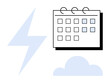 © robu_s - Lightning bolt, calendar with marked dates, and cloud. Ideal for weather, forecasting, planning, agility, workload management, scheduling adaptability and coordination in a simple flat metaphor