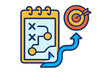 © ArtNeuroNet - Strategy planning notepad with goal target and progress arrow planning performance path