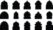 © LailaArtworks - Collection of black silhouette islamic arch shapes decorative architectural elements for mosque palace or other building design on a white background