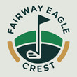 © 4CreativeWorld - Fairway Eagle Crest golf logo with putting green, flagstick and curved fairway, clean club emblem badge vector for course branding and tournaments