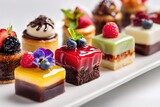 Delicious assortment of colorful desserts on a white platter at a summer event