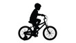© Habibur - Silhouette of a young boy riding a bicycle with focused expression, dynamic side view, clean vector art, graphic design element, isolated on white background