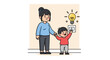 © hasan - A caring mother teaches her curious young son how to turn on the light switch, illustrating a lesson in energy use.