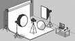© LOBSTER LARRY - Isometric photography studio with lighting equipment and camera setup