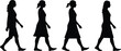 © Moyuri - Female walking silhouettes, motion cycle, black illustration, gait study, dress posture, walking phases, right-facing figures, biomechanics, animation, movement