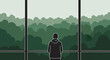 © Alex_Kalin - Silhouette of person looking out window at green forest landscape. Minimalist flat design vector illustration. Nature retreat and solitude concept