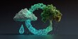 © BYAI - Concept of sustainable water cycle with digital tree and cloud elements representing nature and technology integration