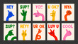 © cutemole - Retro cartoon hand posters with funny captions — a colorful set of expressive doodle gestures perfect for trendy wall art, playful decor and modern prints.