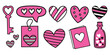 © Prodesigner - Vibrant Love Symbols Collection: Key, Chat Bubble, Hearts, Tag, Book, Potion Bottle in Playful Pink Hues