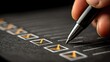 © Luba - Detailed close-up of a checklist being marked with orange ticks using a shiny pen