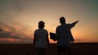 © Victoriia - Farmers business people grow grain. Farmers partners with computer evaluates wheat sprouts in field. Farmers man and woman working in wheat field with laptop in agriculture. Silhouette. Organic wheat