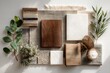 © Liza - A natural and organic material mood board featuring wood, textiles, and botanical elements for interior design inspiration.