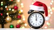 © keks20034 - Christmas countdown concept with alarm clock wearing Santa hat on holiday background