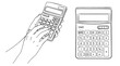 © DROP DESIGN STUDIO - 線画の電卓と操作する手（モノクロ）,計算,事務作業,ビジネス,経理,シンプル,ベクター