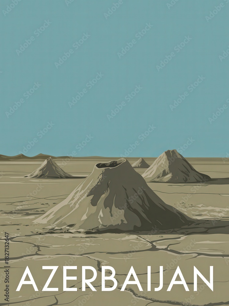 In Azerbaijan, mud volcanoes rise from a parched earth, creating a captivating scene of geological activity. This striking landscape highlights the countrys natural wonders under a clear sky.