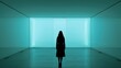 © matoya - Silhouette of Woman Standing in Modern Minimalist Room with Blue Lighting