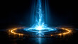 © SHUXRAT KARABEKOV - Celestial Beacon: An ethereal light beam ascends, its origin radiating a brilliant blue glow. Surrounded by a circular array of warm light, it signifies the convergence of energy and light.