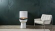 © Sona - Modern toilet and a white armchair in a contemporary interior setting.